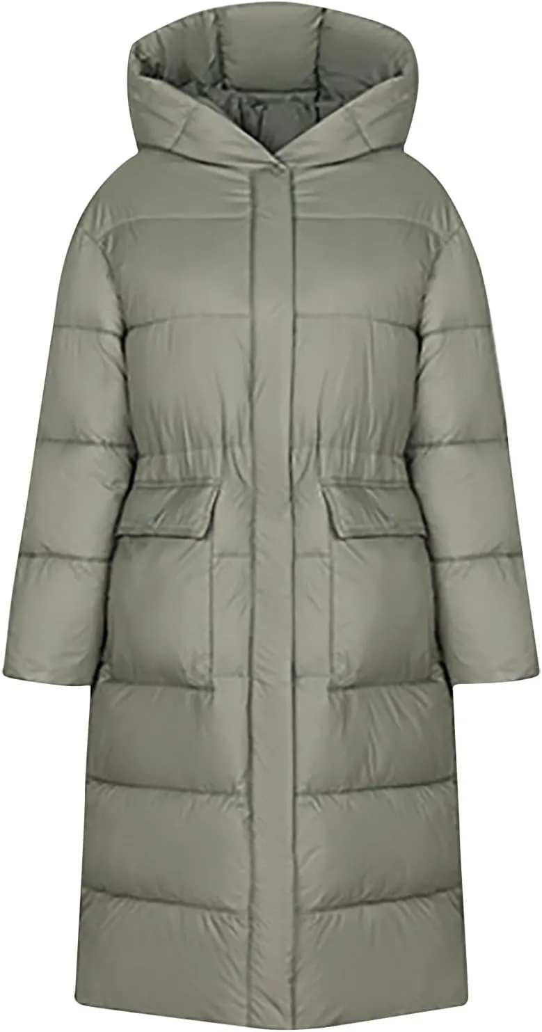 NATHGAM Long Down Winter Coats for Women Winter Thick Padded Down Coats with Hood Cotton-Padded Jacket Trendy Teen Outwear