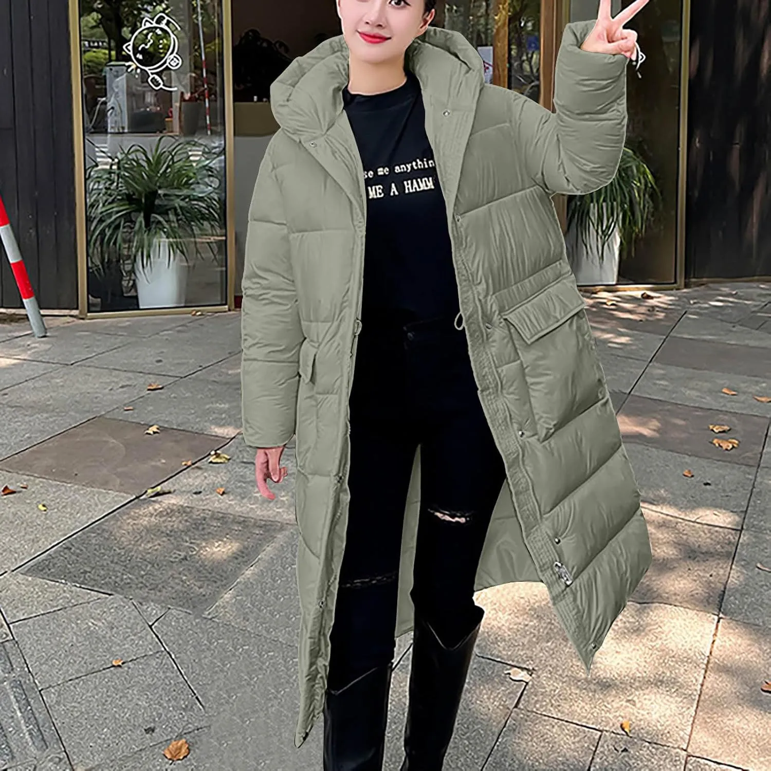 NATHGAM Long Down Winter Coats for Women Winter Thick Padded Down Coats with Hood Cotton-Padded Jacket Trendy Teen Outwear