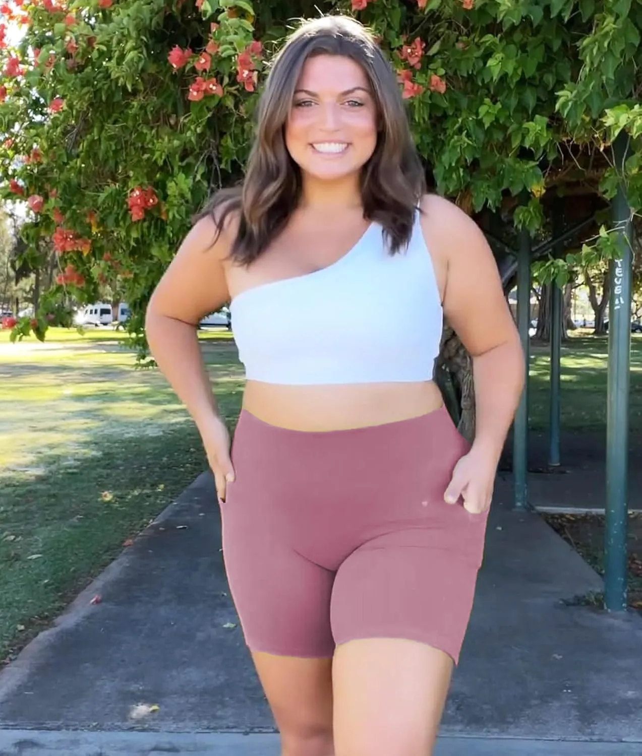 NEW YOUNG 3 Pack Plus Size Biker Shorts with Pockets for Women-High Waisted 8" Yoga Pants Workout Shorts
