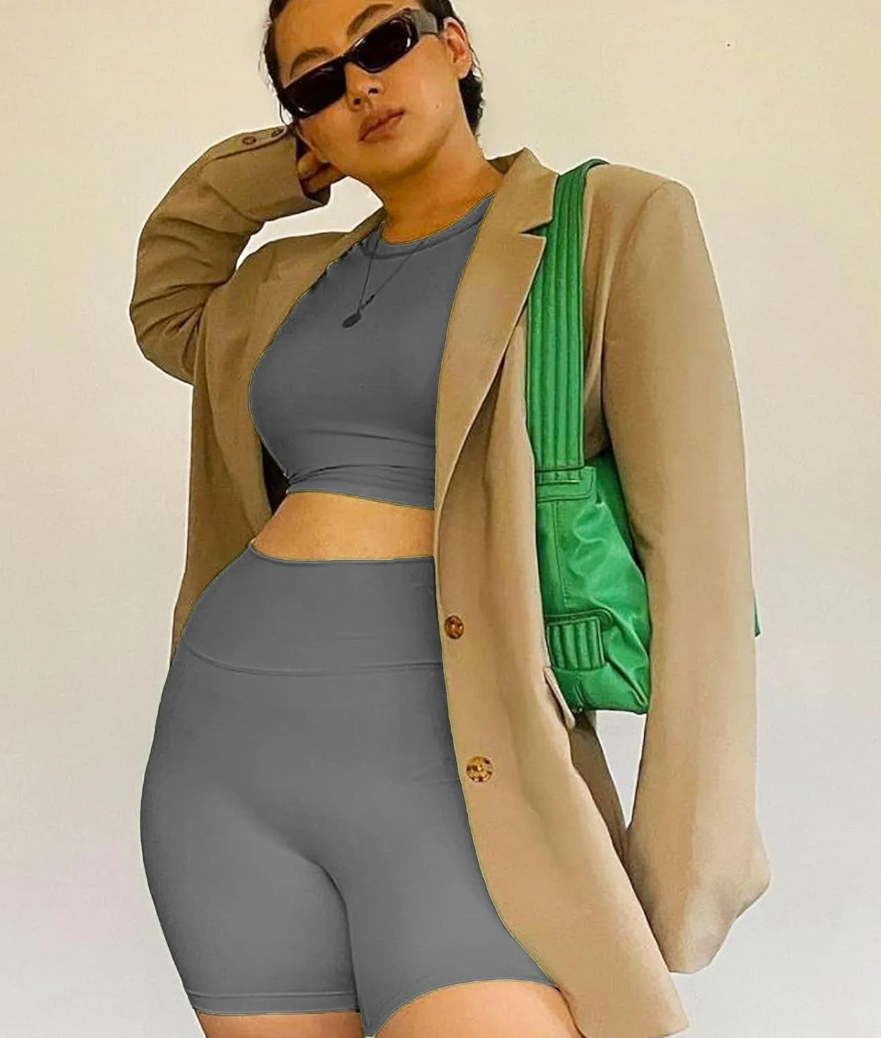NEW YOUNG 3 Pack Plus Size Biker Shorts with Pockets for Women-High Waisted 8" Yoga Pants Workout Shorts