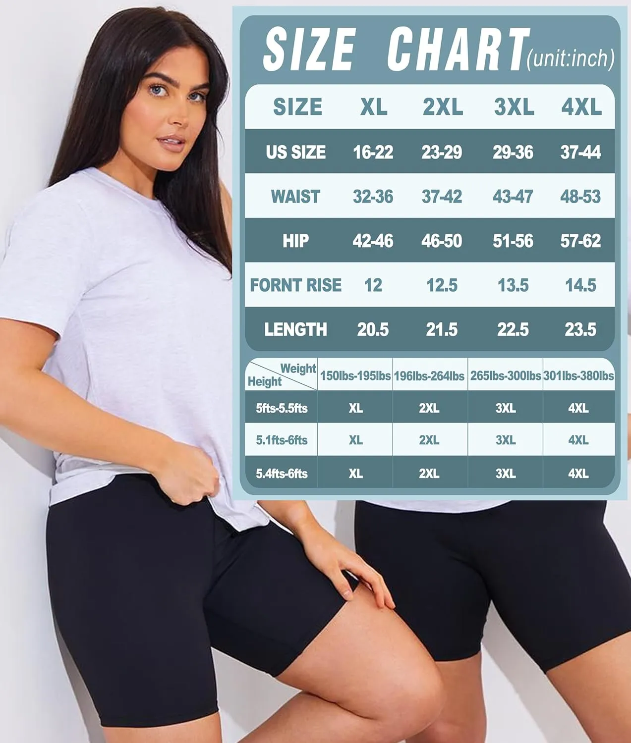 NEW YOUNG 3 Pack Plus Size Biker Shorts with Pockets for Women-High Waisted 8" Yoga Pants Workout Shorts