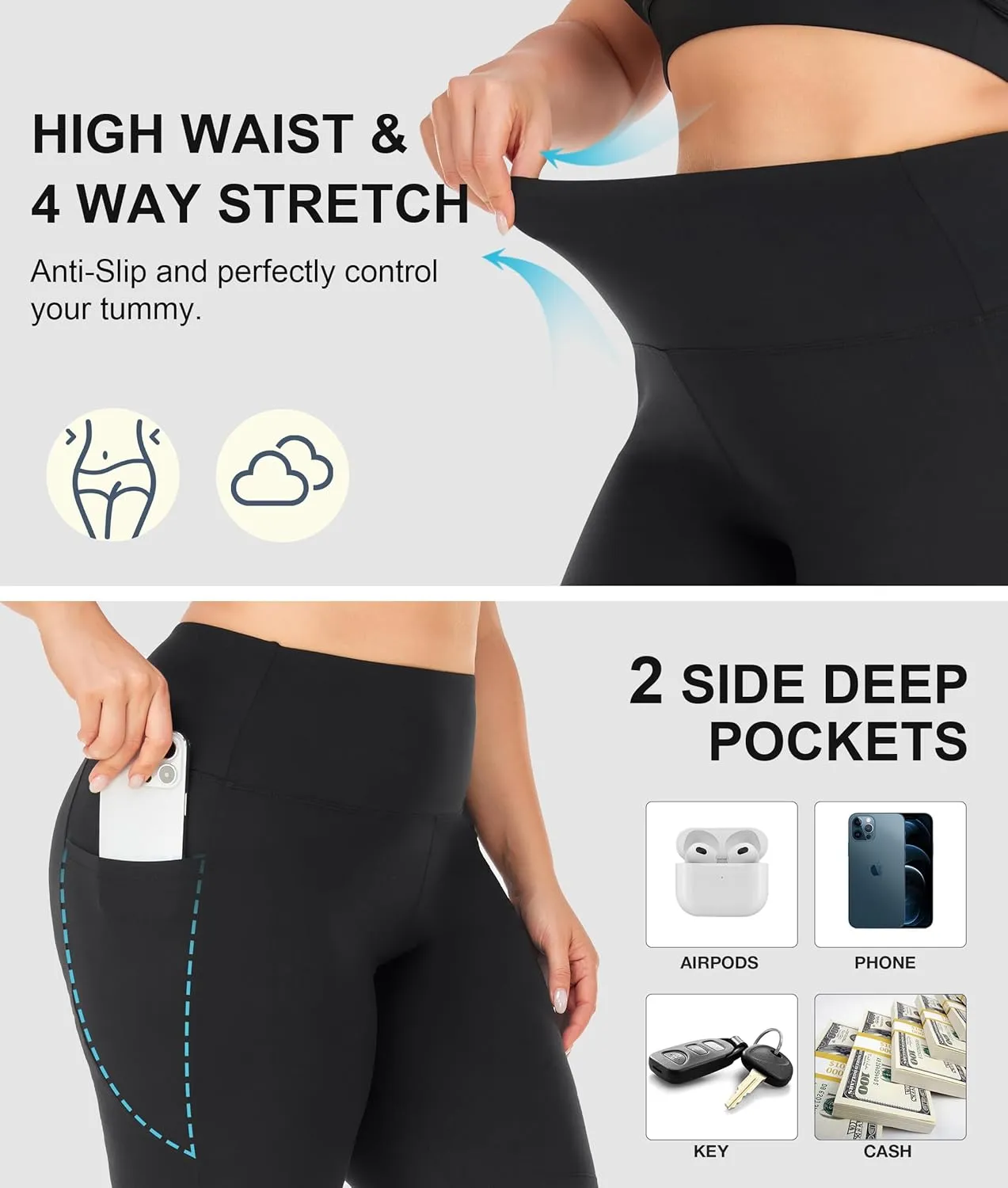 NEW YOUNG 3 Pack Plus Size Biker Shorts with Pockets for Women-High Waisted 8" Yoga Pants Workout Shorts
