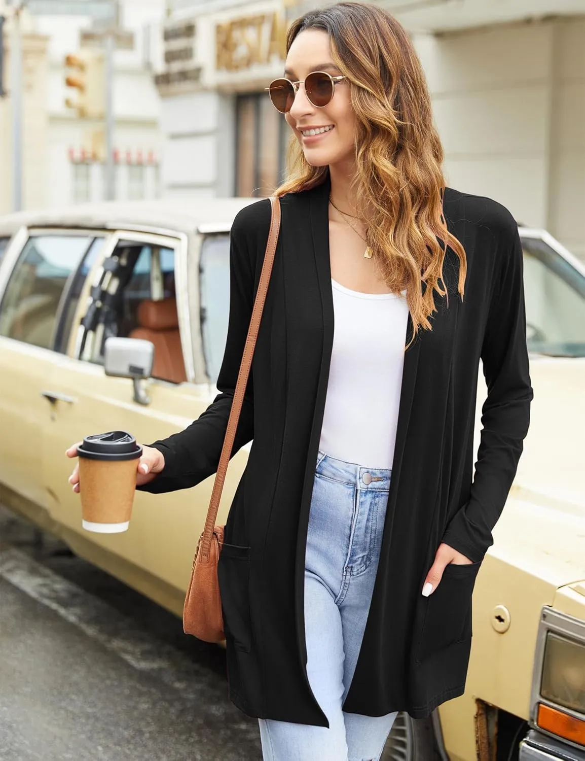 Newchoice Womens Casual Lightweight Cardigans with Pockets Loose Long Sleeve Open Front Cardigan