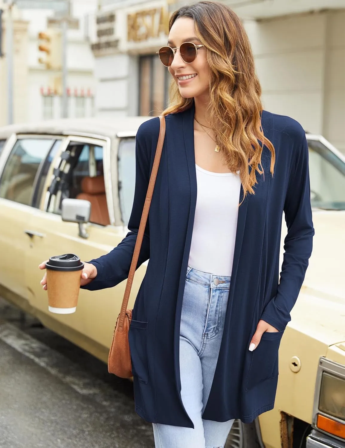 Newchoice Womens Casual Lightweight Cardigans with Pockets Loose Long Sleeve Open Front Cardigan