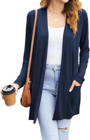 Newchoice Womens Casual Lightweight Cardigans with Pockets Loose Long Sleeve Open Front Cardigan