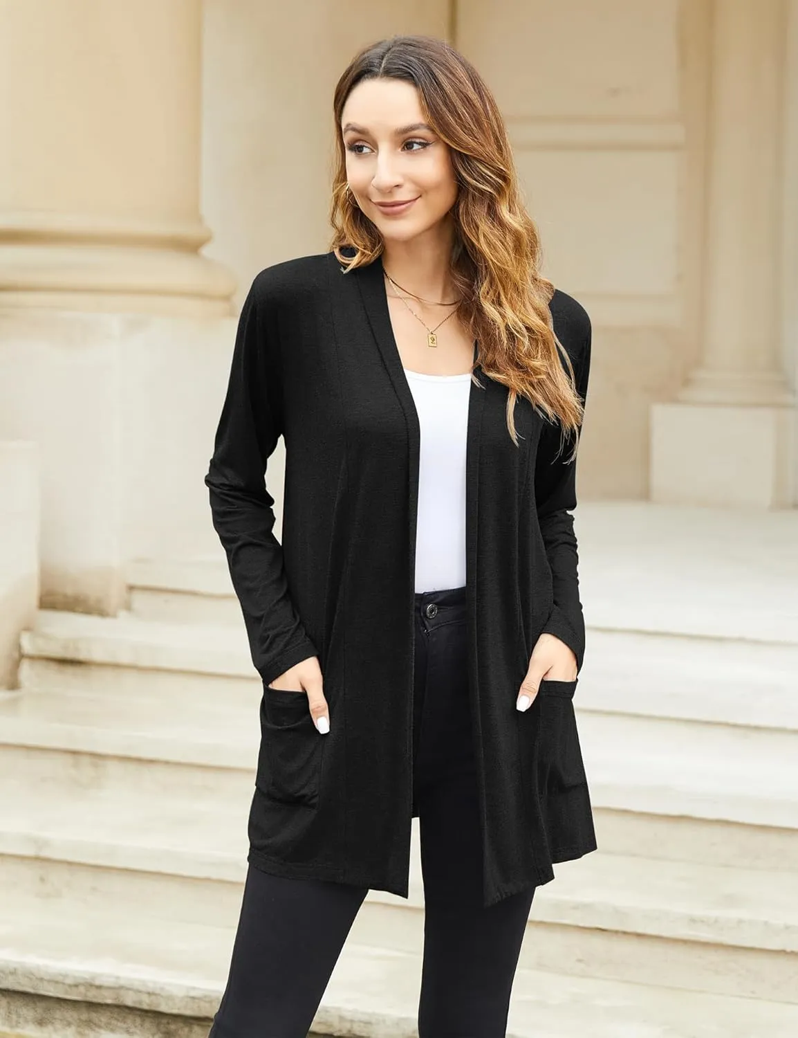 Newchoice Womens Casual Lightweight Cardigans with Pockets Loose Long Sleeve Open Front Cardigan
