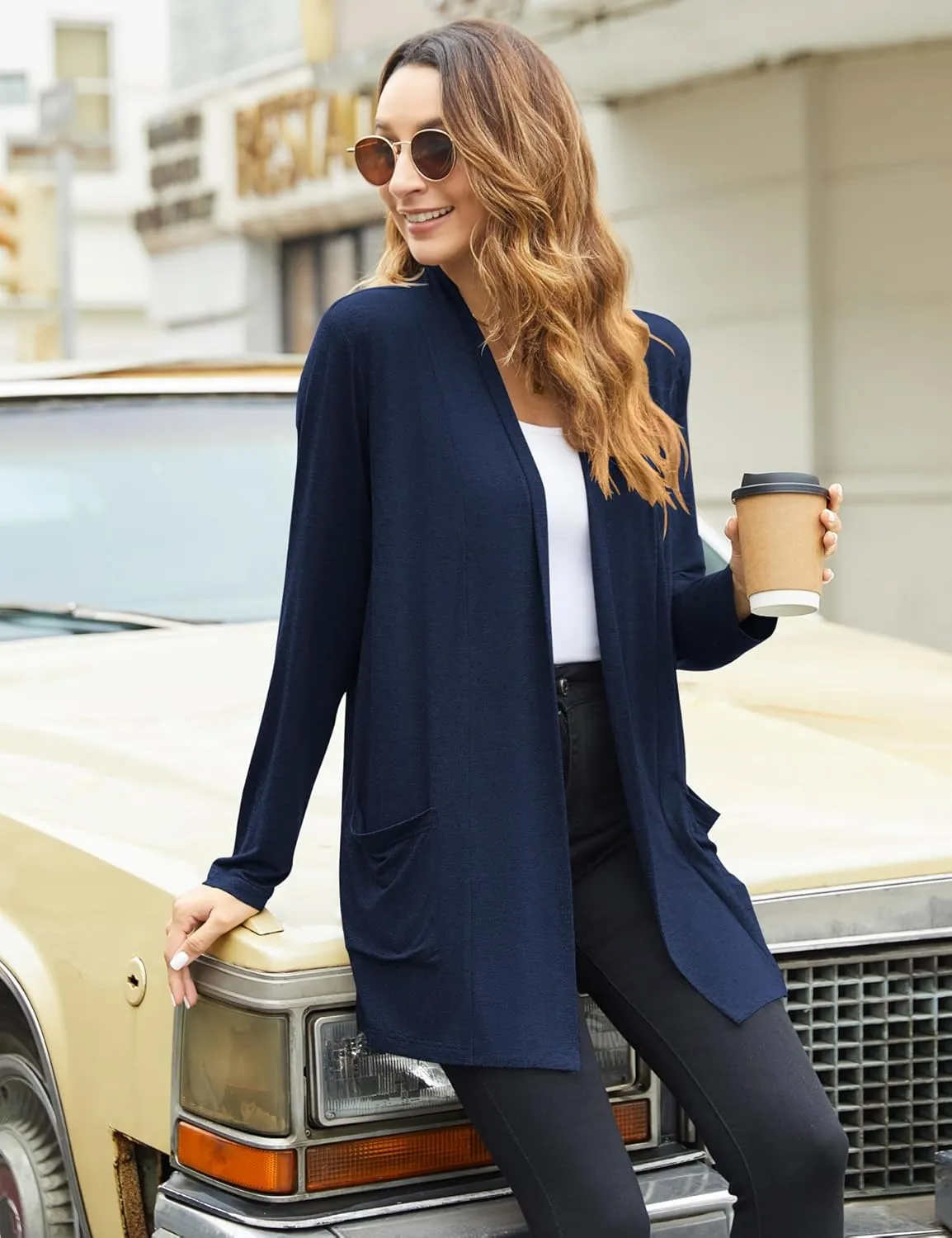 Newchoice Womens Casual Lightweight Cardigans with Pockets Loose Long Sleeve Open Front Cardigan
