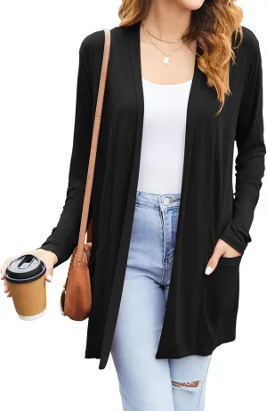 Newchoice Womens Casual Lightweight Cardigans with Pockets Loose Long Sleeve Open Front Cardigan