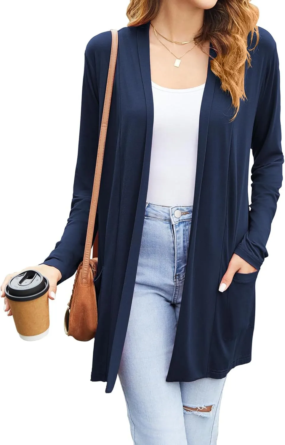 Newchoice Womens Casual Lightweight Cardigans with Pockets Loose Long Sleeve Open Front Cardigan