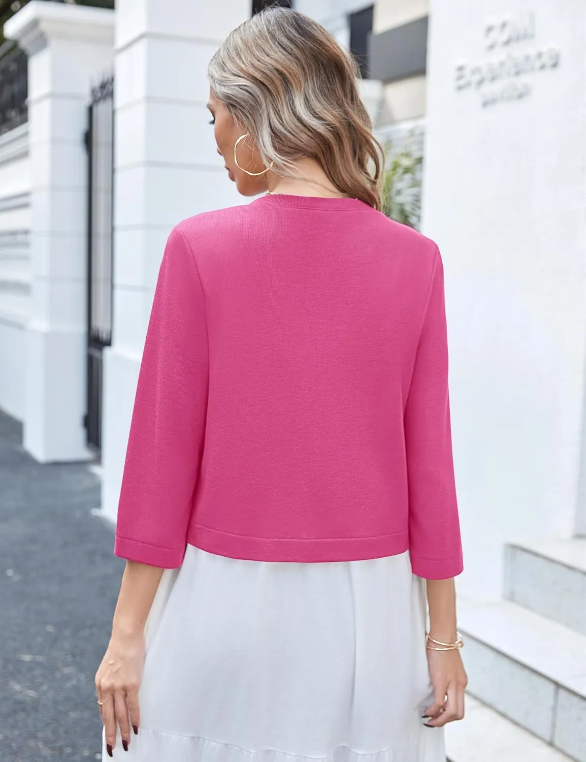 Newchoice Women's Open Front Cropped Cardigan Sweaters Bolero Shrugs for Dresses 3/4 Sleeve Casual Lightweight Cardigans