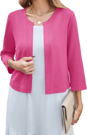 Newchoice Women's Open Front Cropped Cardigan Sweaters Bolero Shrugs for Dresses 3/4 Sleeve Casual Lightweight Cardigans