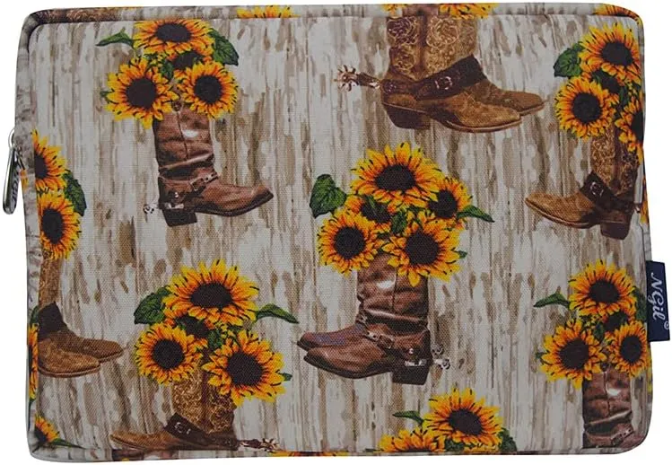 NGIL Large Cosmetic travel Pouch (Cowboy Boots & Sunflowers-Black)