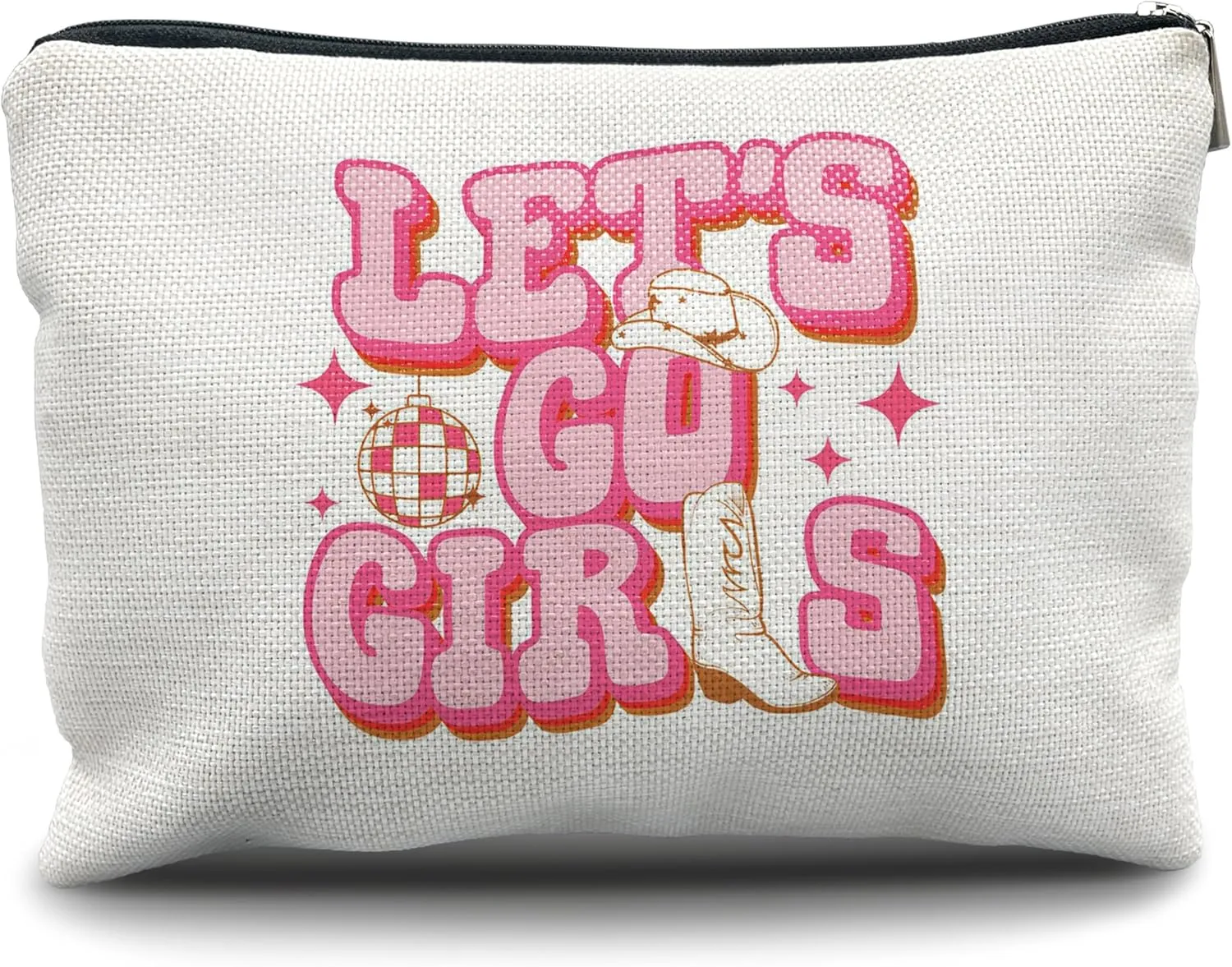 Nogrit Western Makeup Cosmetic Bag, Let's Go Girls Cowgirl Hat Boots Disco Ball Travel Toiletry Bag, Bachelorette Party Favors, Gifts for Women Teen Girls