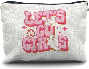 Nogrit Western Makeup Cosmetic Bag, Let's Go Girls Cowgirl Hat Boots Disco Ball Travel Toiletry Bag, Bachelorette Party Favors, Gifts for Women Teen Girls