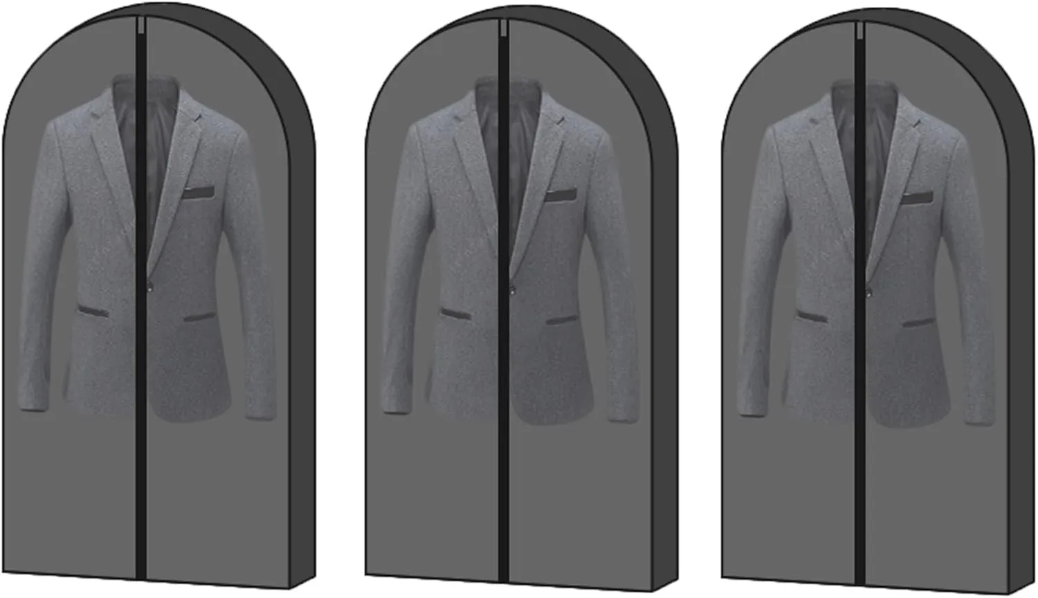 Non-Woven Suit Bags for Closet Storage, Garment Bag with Zipper and Visible Transparent Window, Garment Covers for Coat T-Shirts Down Jacket, 3 Packs(Black,60x10x100cm/24x4x39in)