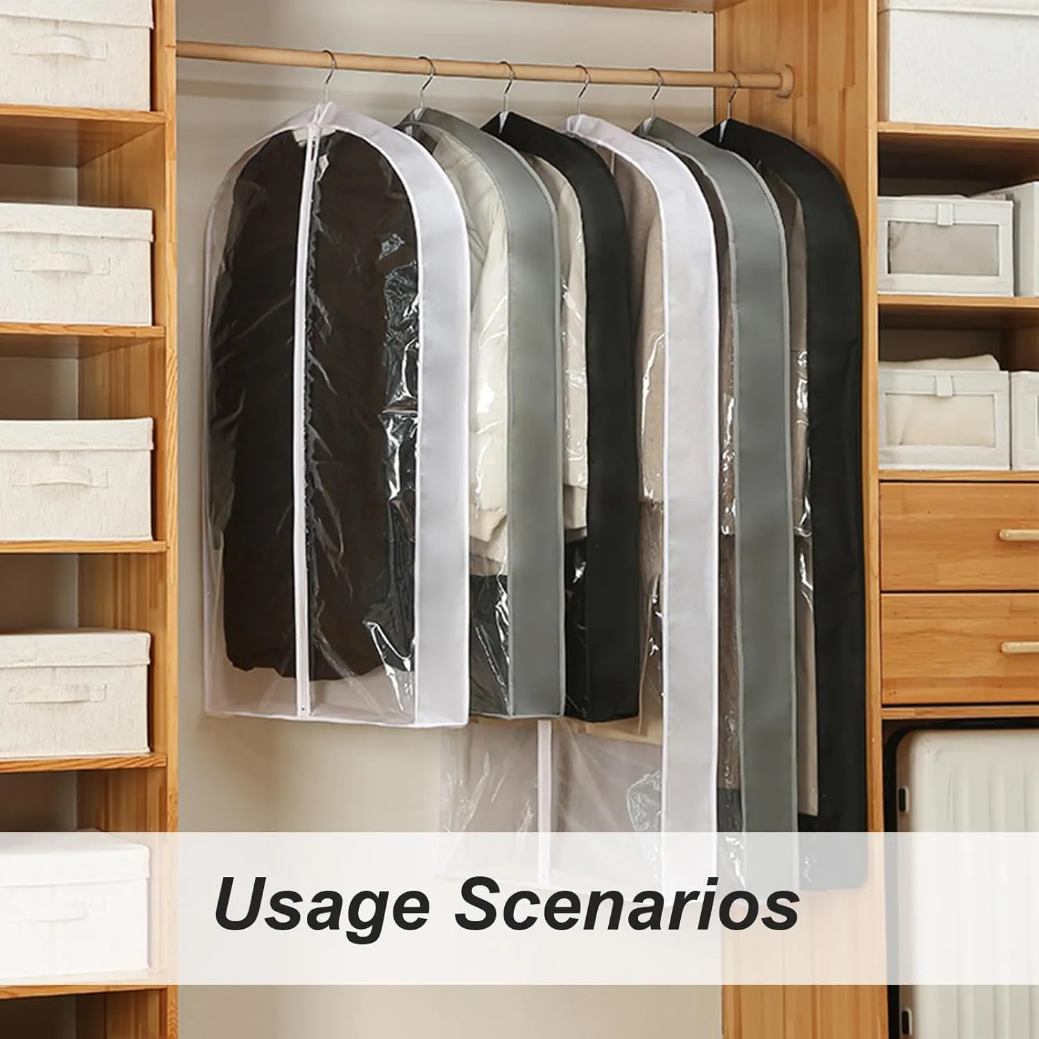 Non-Woven Suit Bags for Closet Storage, Garment Bag with Zipper and Visible Transparent Window, Garment Covers for Coat T-Shirts Down Jacket, 3 Packs(Black,60x10x100cm/24x4x39in)