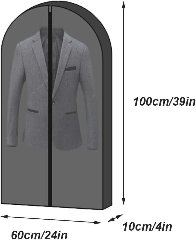 Non-Woven Suit Bags for Closet Storage, Garment Bag with Zipper and Visible Transparent Window, Garment Covers for Coat T-Shirts Down Jacket, 3 Packs(Black,60x10x100cm/24x4x39in)