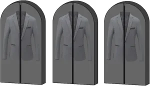 Non-Woven Suit Bags for Closet Storage, Garment Bag with Zipper and Visible Transparent Window, Garment Covers for Coat T-Shirts Down Jacket, 3 Packs(Black,60x10x100cm/24x4x39in)