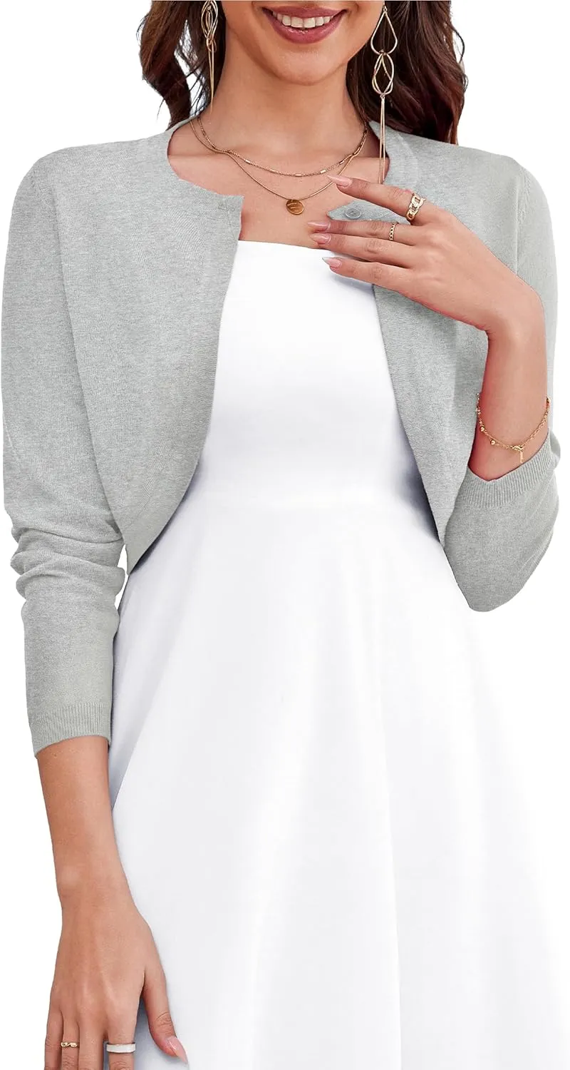 OmicGot Women's Long Sleeve Cardigan Knit Sweaters Cropped Open Front Bolero Shrug for Dresses S-XL