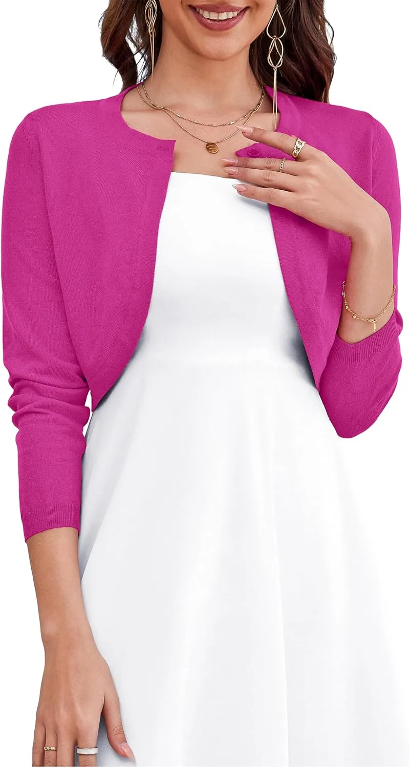OmicGot Women's Long Sleeve Cardigan Knit Sweaters Cropped Open Front Bolero Shrug for Dresses S-XL