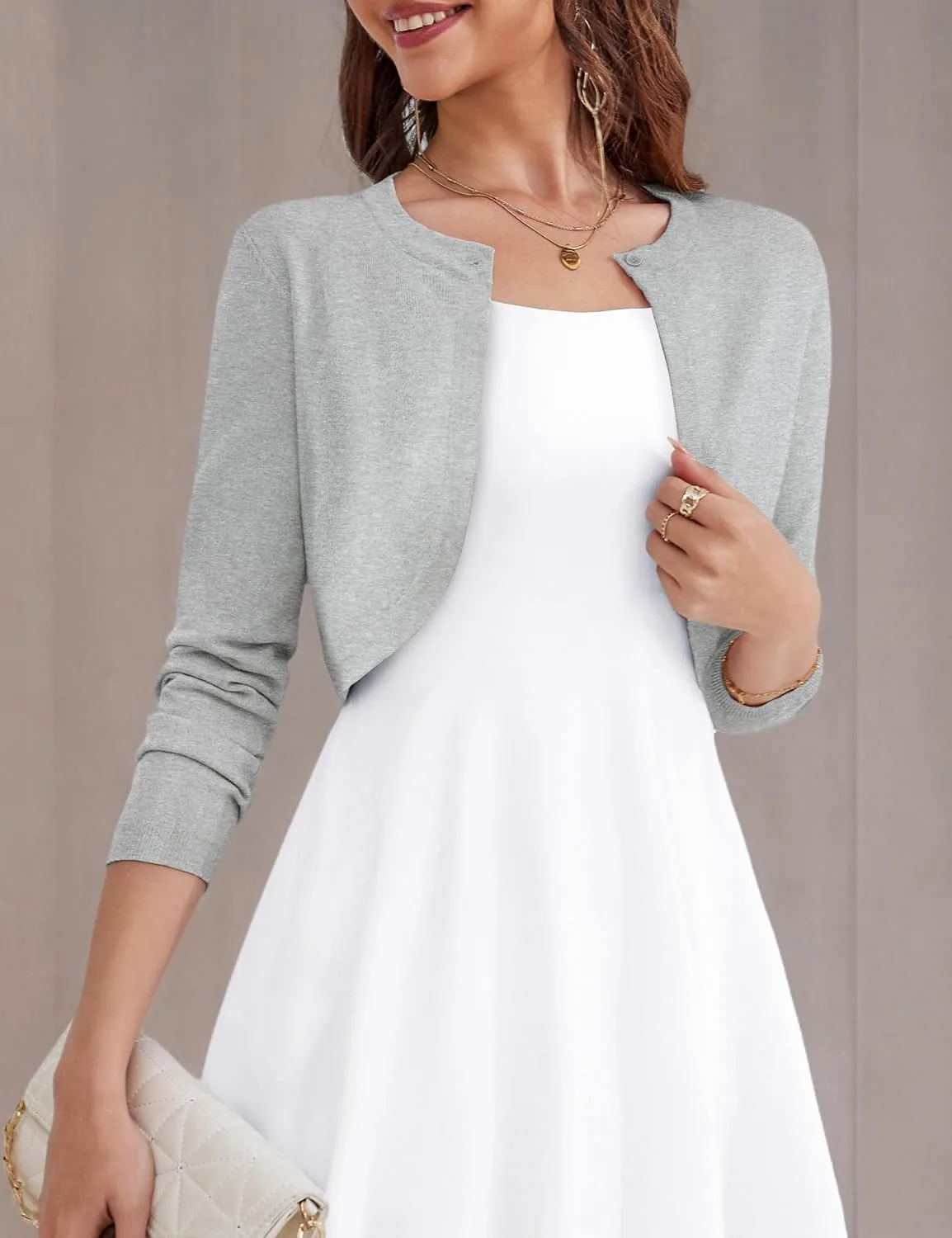 OmicGot Women's Long Sleeve Cardigan Knit Sweaters Cropped Open Front Bolero Shrug for Dresses S-XL