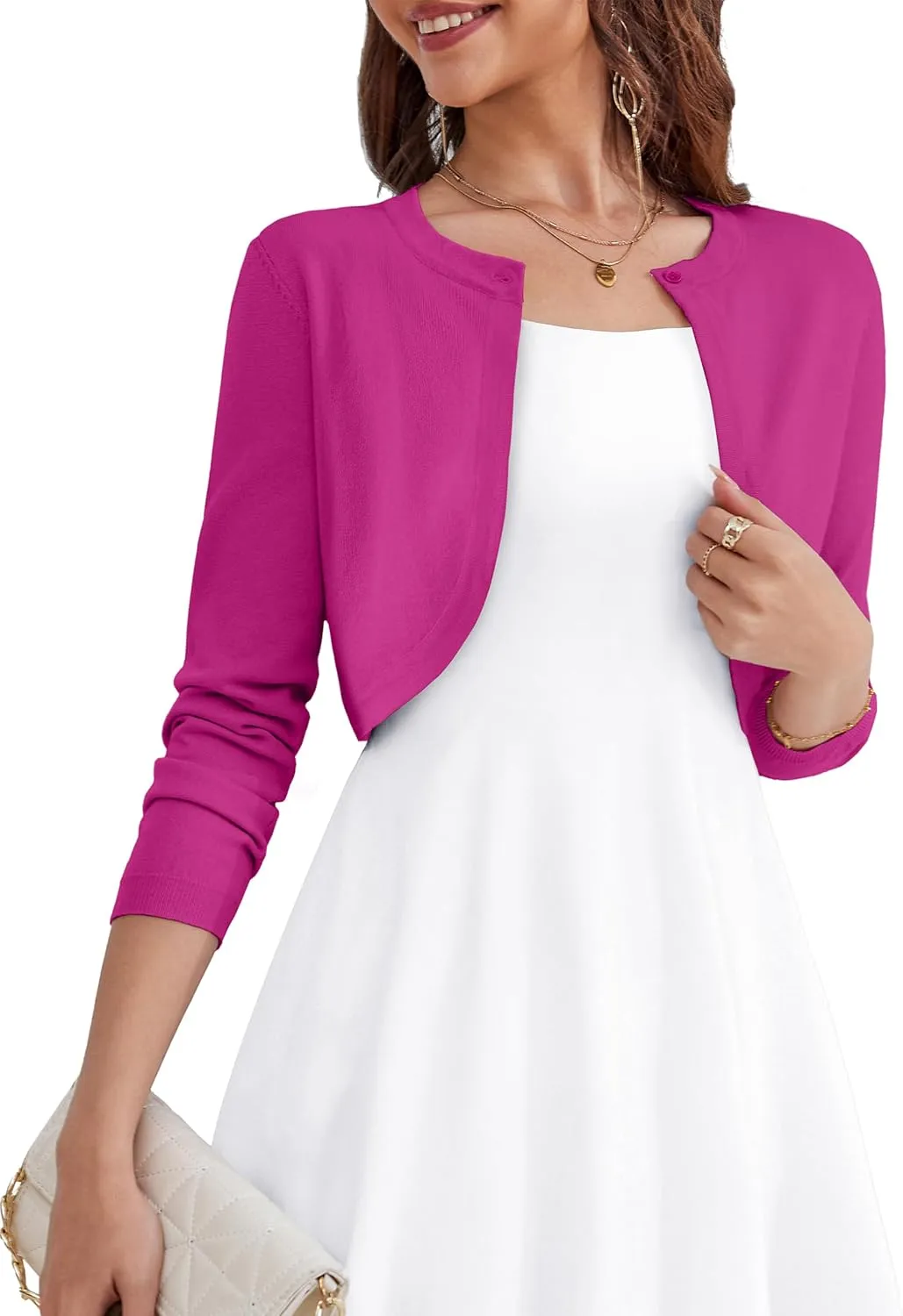 OmicGot Women's Long Sleeve Cardigan Knit Sweaters Cropped Open Front Bolero Shrug for Dresses S-XL