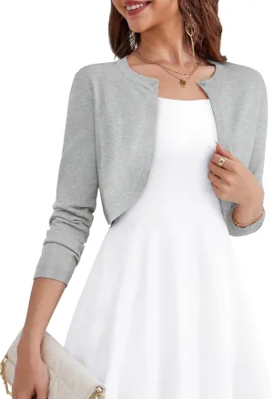 OmicGot Women's Long Sleeve Cardigan Knit Sweaters Cropped Open Front Bolero Shrug for Dresses S-XL