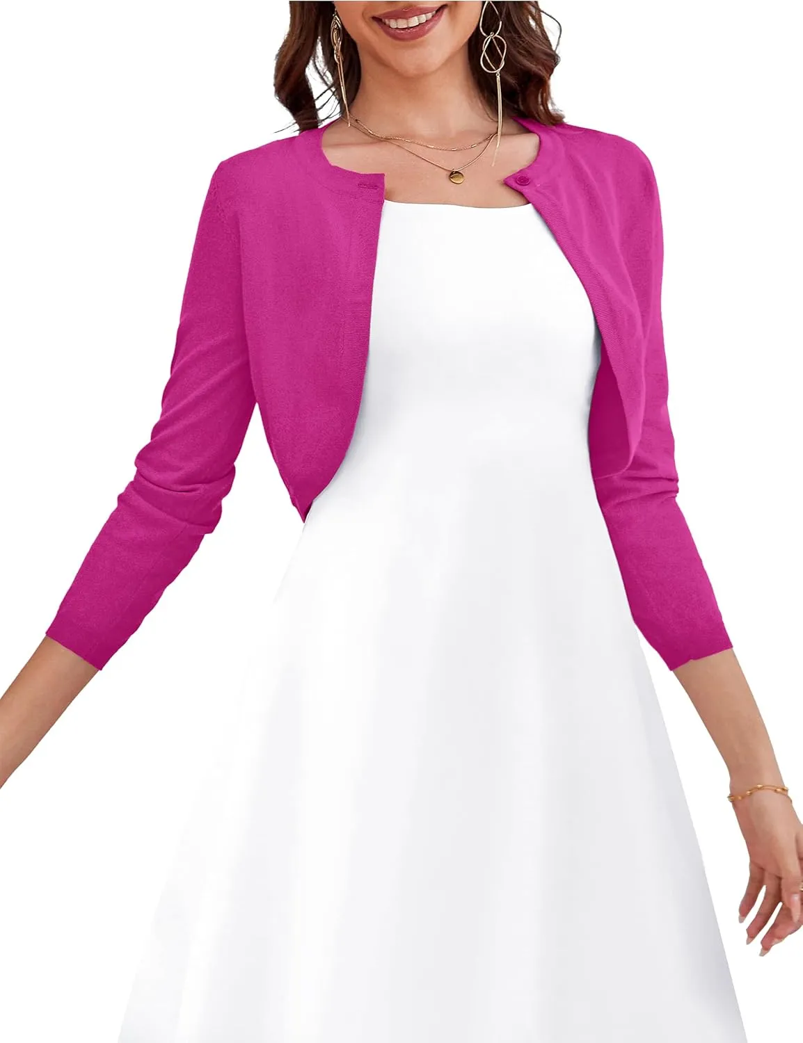 OmicGot Women's Long Sleeve Cardigan Knit Sweaters Cropped Open Front Bolero Shrug for Dresses S-XL