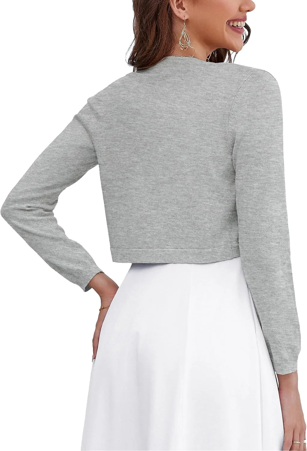 OmicGot Women's Long Sleeve Cardigan Knit Sweaters Cropped Open Front Bolero Shrug for Dresses S-XL
