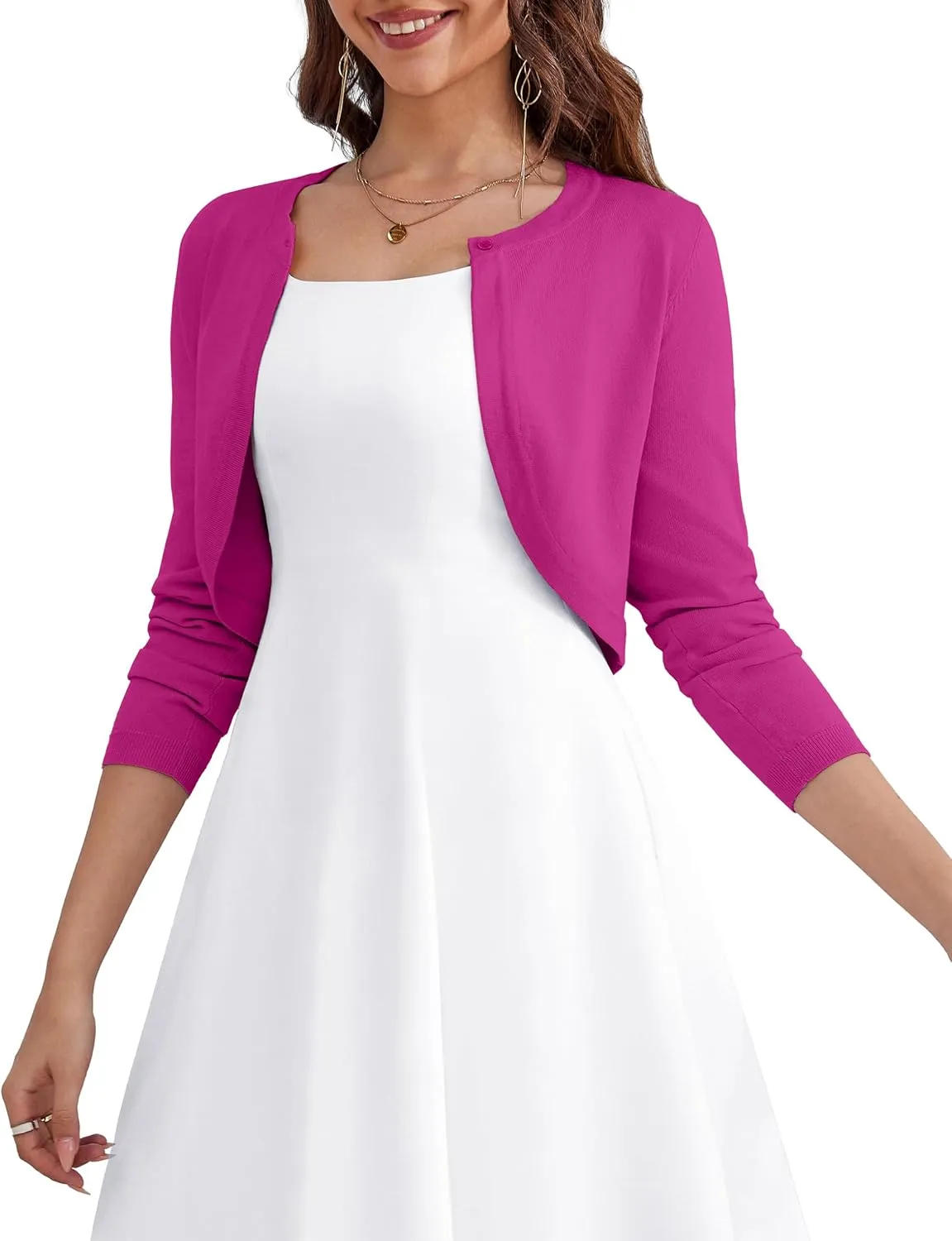 OmicGot Women's Long Sleeve Cardigan Knit Sweaters Cropped Open Front Bolero Shrug for Dresses S-XL
