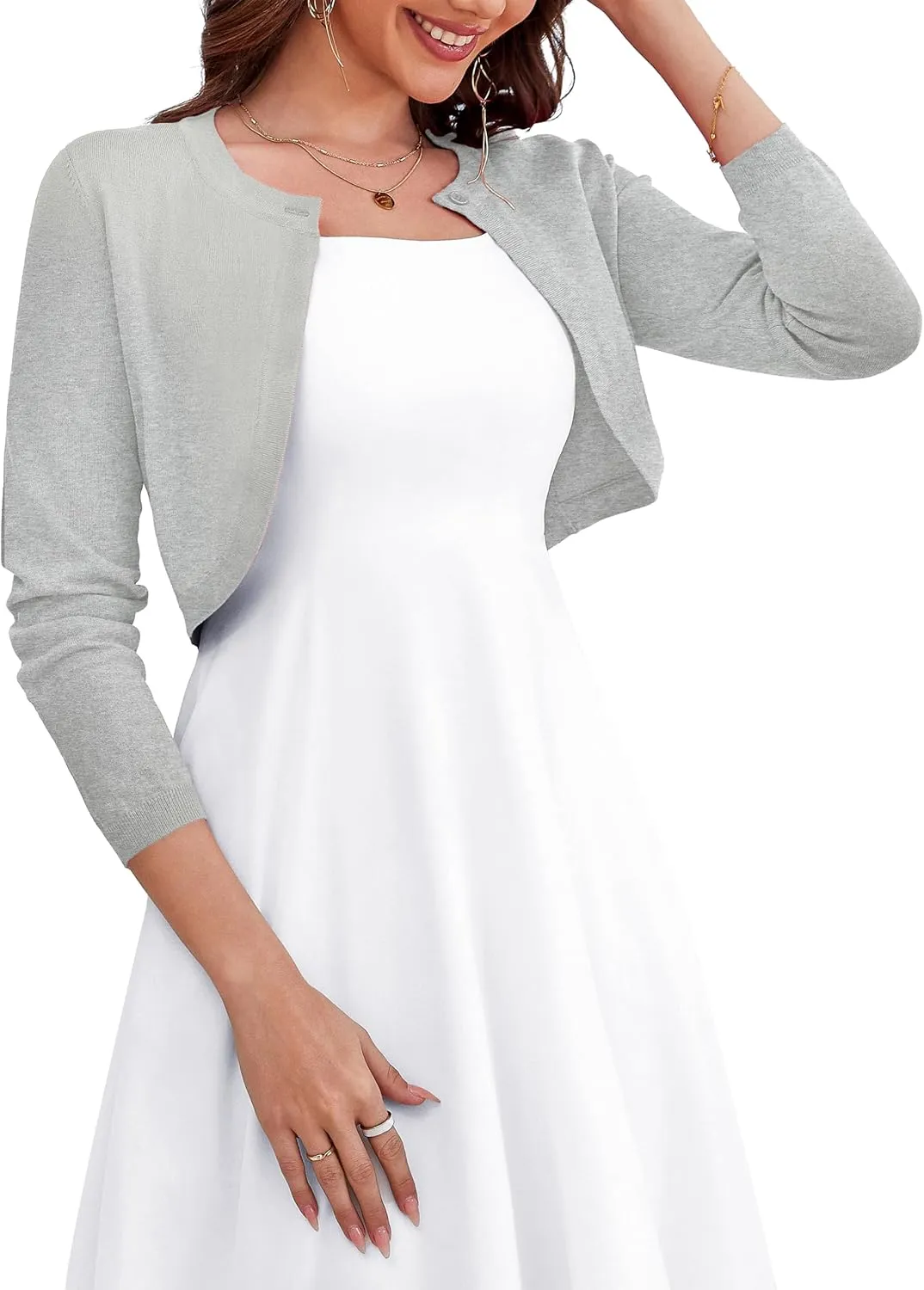 OmicGot Women's Long Sleeve Cardigan Knit Sweaters Cropped Open Front Bolero Shrug for Dresses S-XL