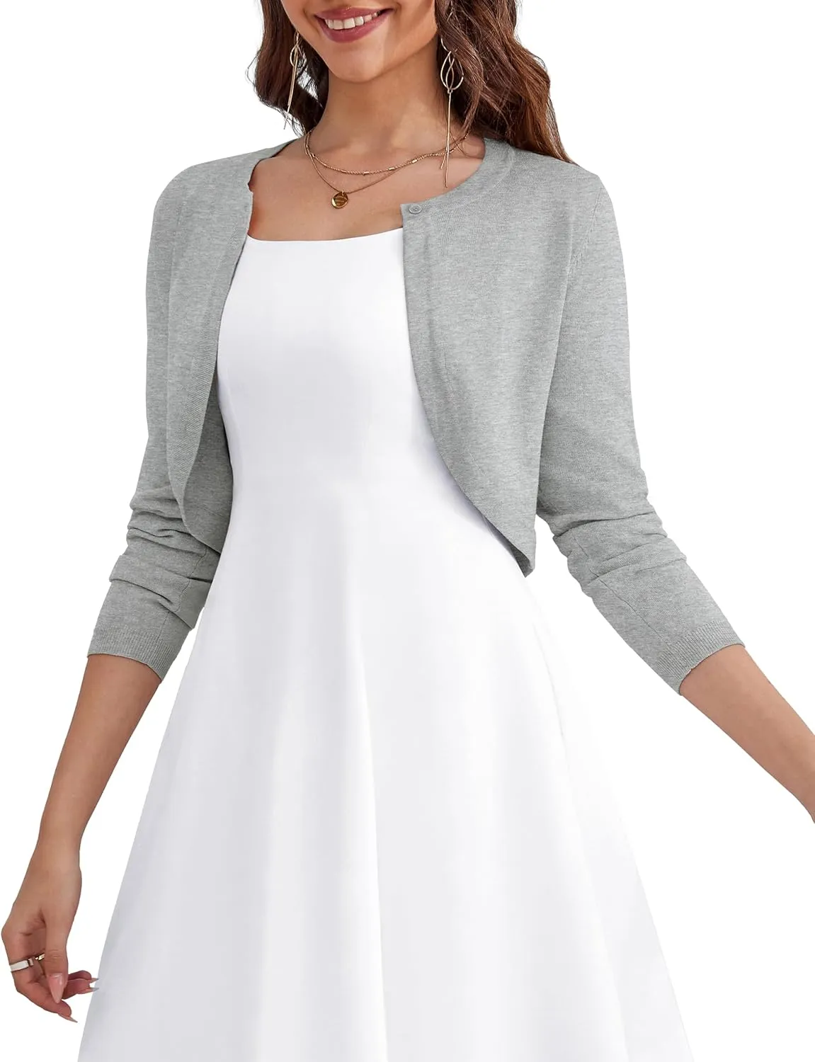 OmicGot Women's Long Sleeve Cardigan Knit Sweaters Cropped Open Front Bolero Shrug for Dresses S-XL