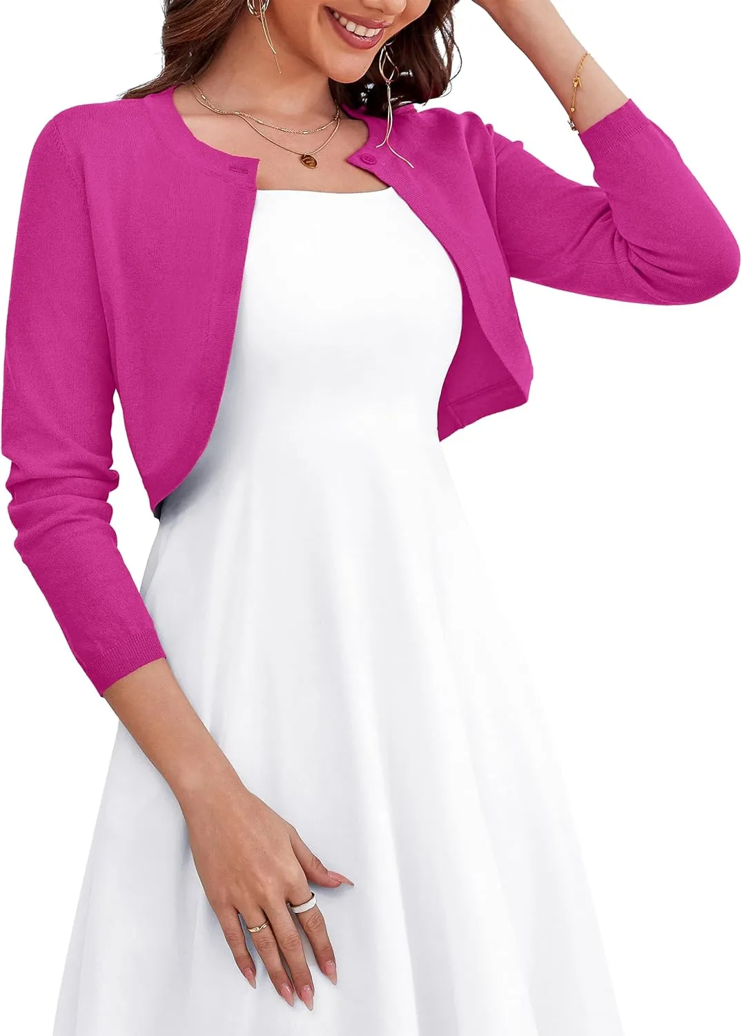 OmicGot Women's Long Sleeve Cardigan Knit Sweaters Cropped Open Front Bolero Shrug for Dresses S-XL