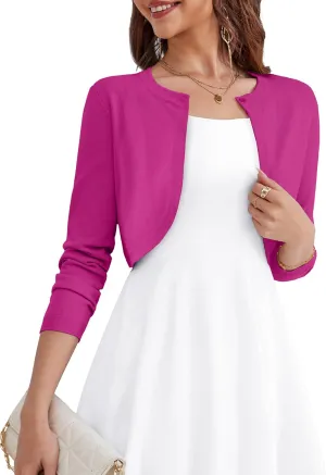 OmicGot Women's Long Sleeve Cardigan Knit Sweaters Cropped Open Front Bolero Shrug for Dresses S-XL
