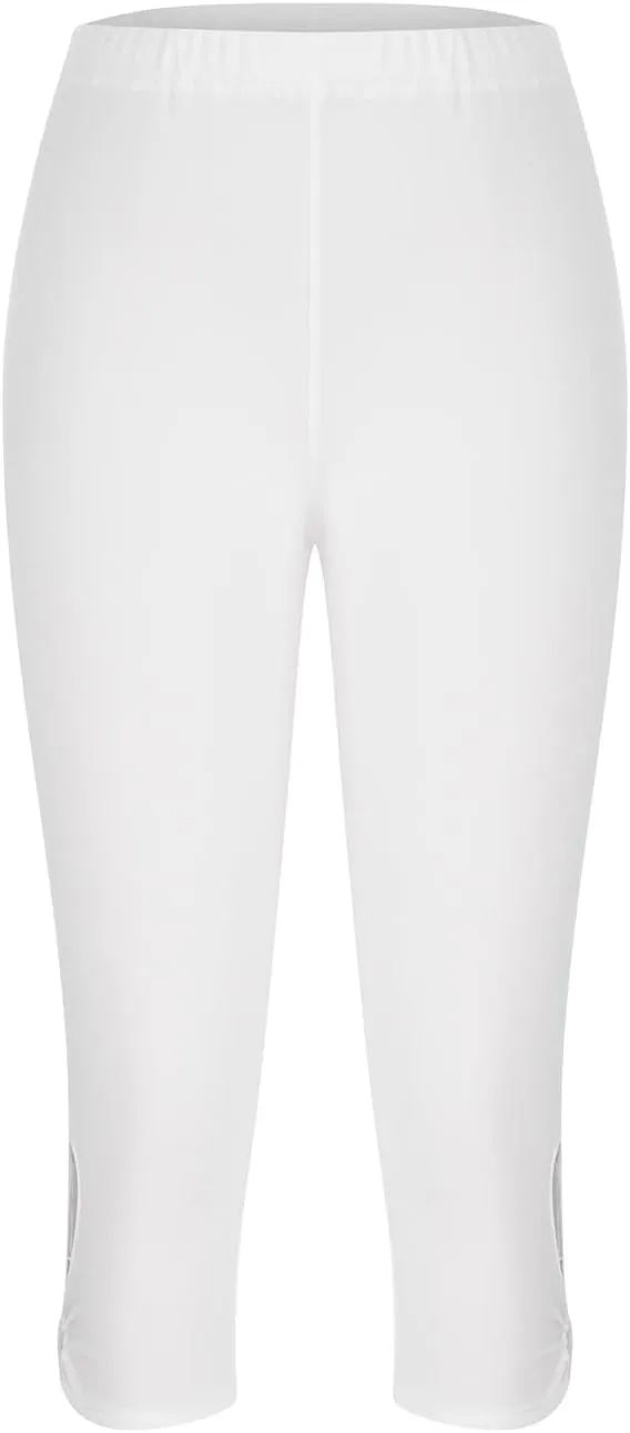 Oplxuo Womens Knee Length Capri Leggings Floral Lace High Waist Leggings Skinny Cropped Workout Yoga Pants Sport Casual Pants