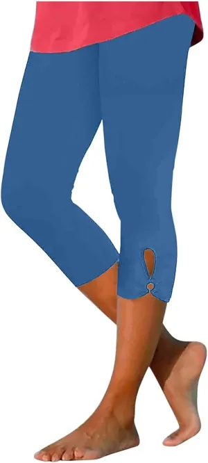 Oplxuo Womens Knee Length Capri Leggings Floral Lace High Waist Leggings Skinny Cropped Workout Yoga Pants Sport Casual Pants