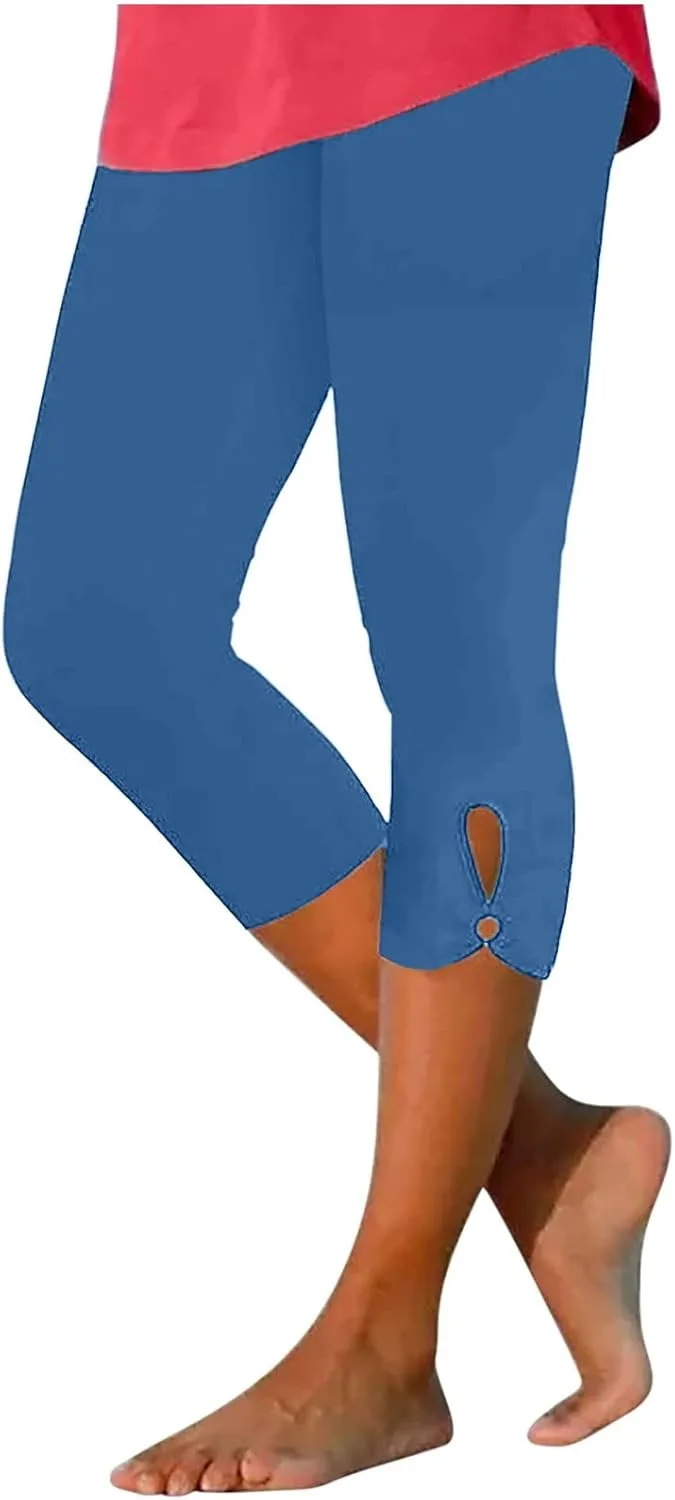 Oplxuo Womens Knee Length Capri Leggings Floral Lace High Waist Leggings Skinny Cropped Workout Yoga Pants Sport Casual Pants
