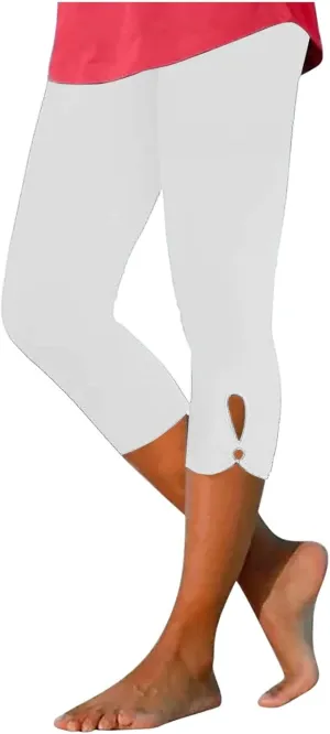 Oplxuo Womens Knee Length Capri Leggings Floral Lace High Waist Leggings Skinny Cropped Workout Yoga Pants Sport Casual Pants