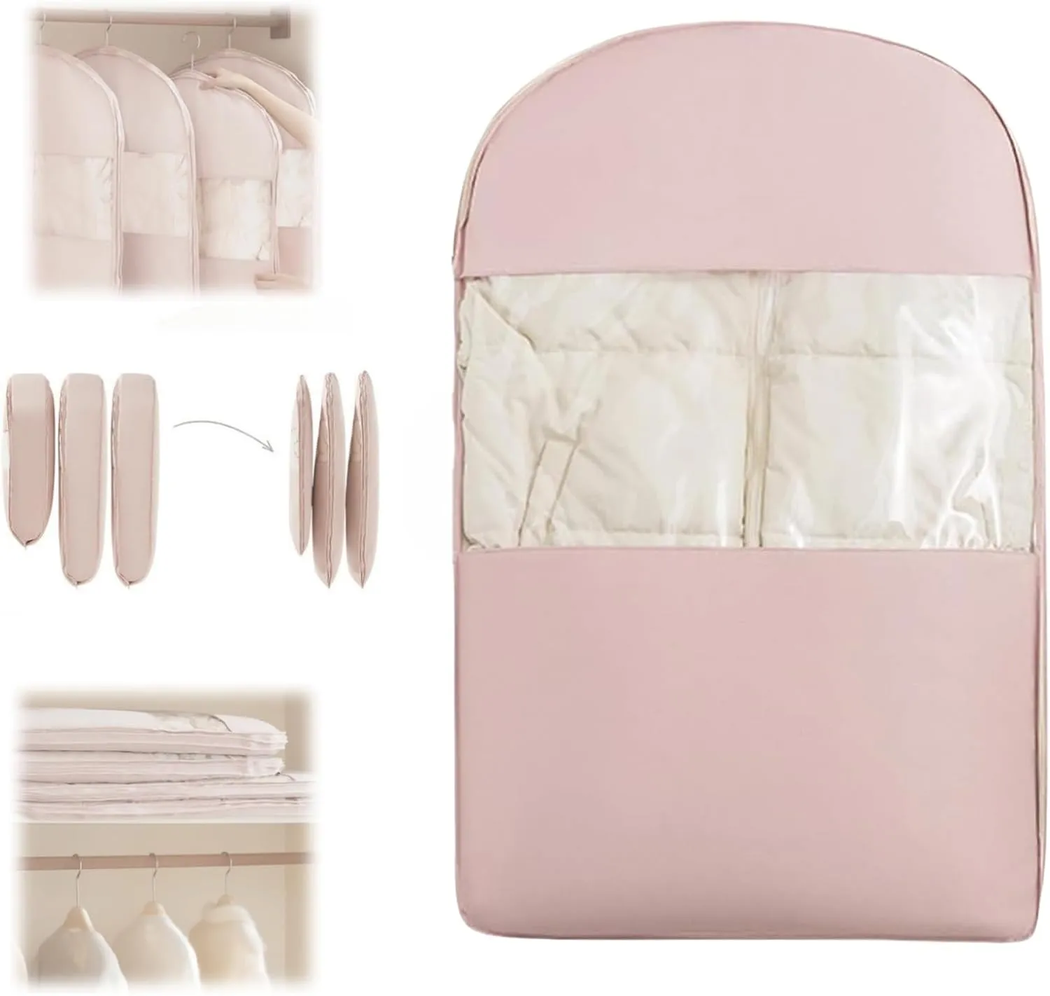 Otherwise Garment Bag, 2025 Space Saving Hanging Garment Bag with Self Compression Zipper, for Winter Coat, Seasonal Clothes (PINK, M)