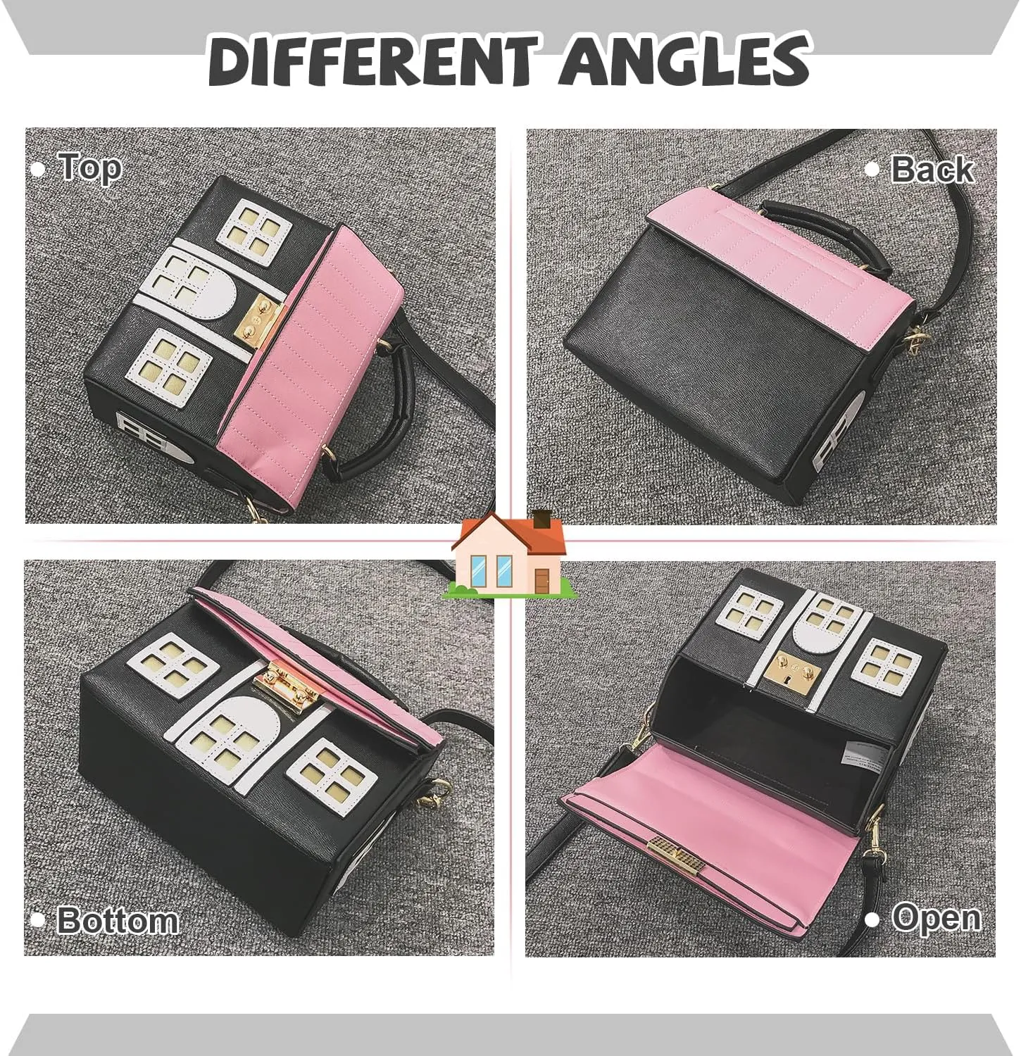 Oweisong Unique Novelty Purse for Women Cute House Shape Handbag Tote Leather Fun Cellphone Crossbody Shoulder Bag