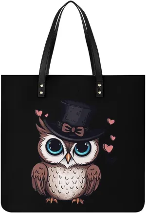 Owls Tote Bags PU Leather Top Handle Satchel Handbags Shoulder Bags Travel Purse for Women Men