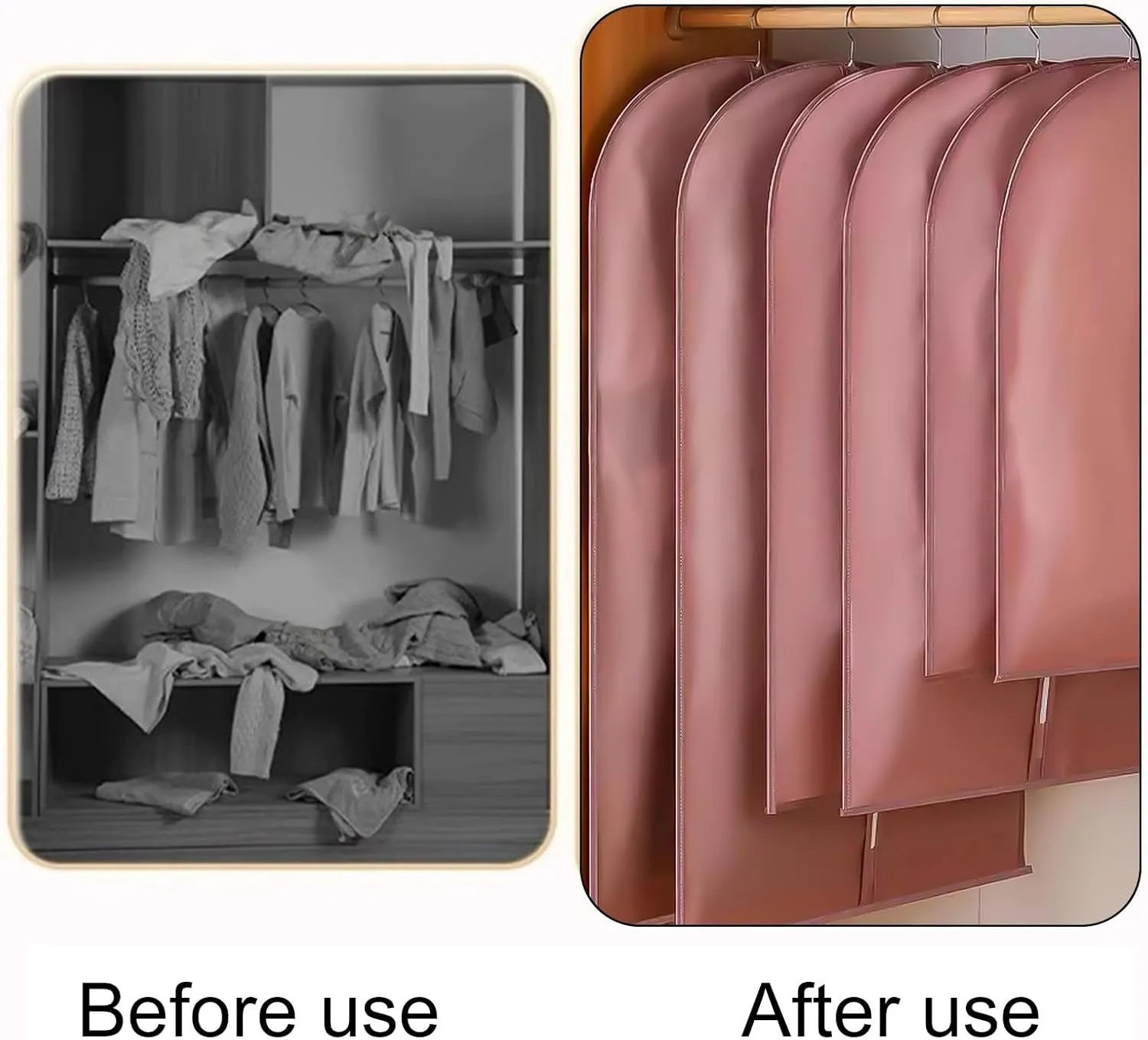 Pack of 5 Garment Bags for Hanging Clothes, Clothes Bag with Transparent Window, Suitable for Protecting Suits, Jackets(Gray,60x120cm/24x47in)