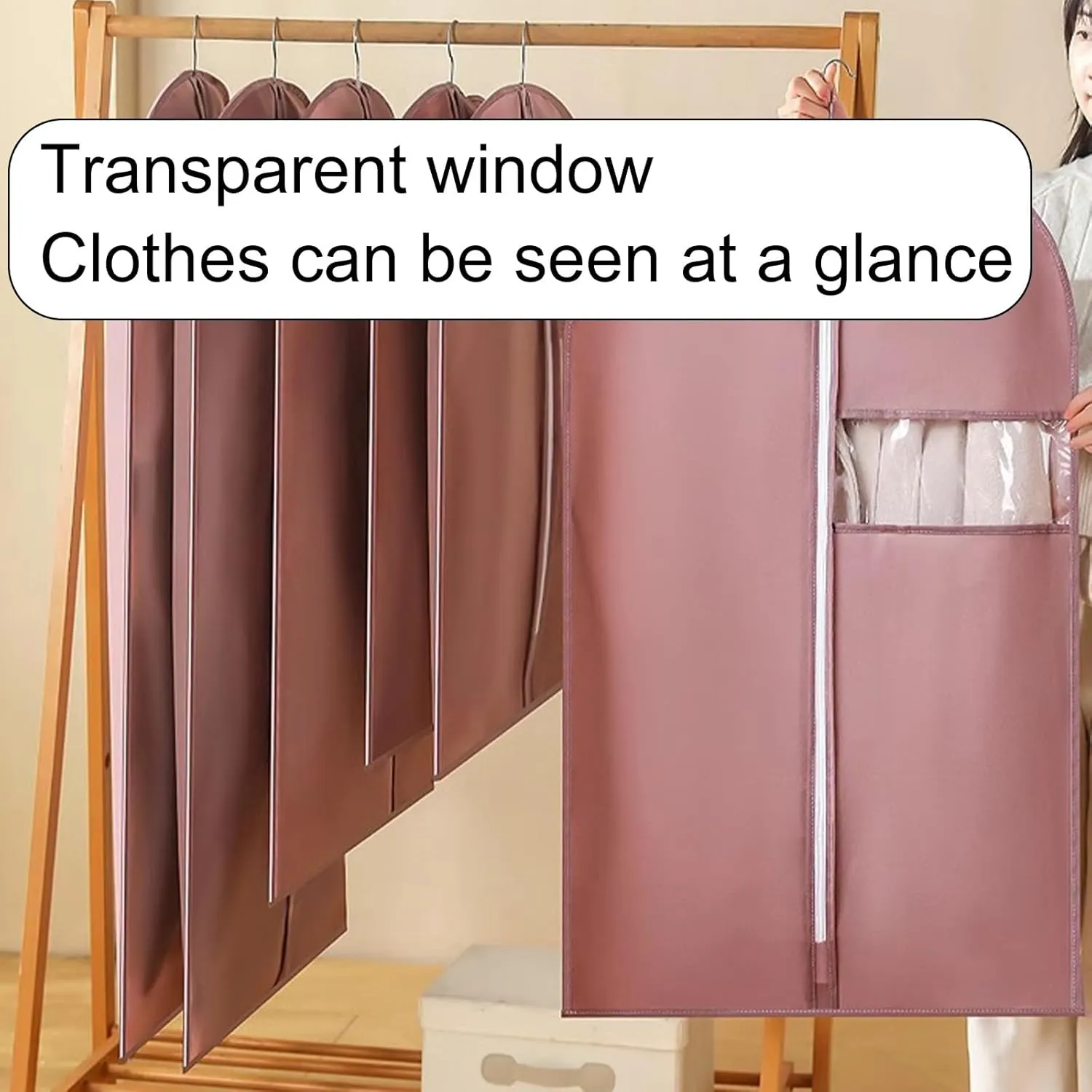 Pack of 5 Garment Bags for Hanging Clothes, Clothes Bag with Transparent Window, Suitable for Protecting Suits, Jackets(Gray,60x120cm/24x47in)