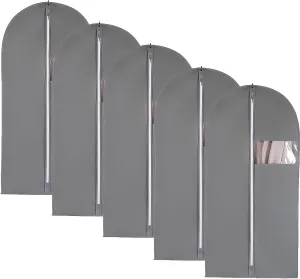 Pack of 5 Garment Bags for Hanging Clothes, Clothes Bag with Transparent Window, Suitable for Protecting Suits, Jackets(Gray,60x120cm/24x47in)