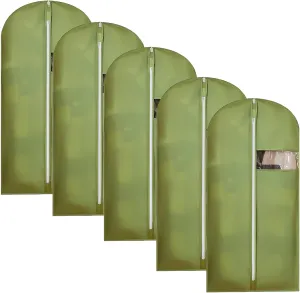 Pack of 5 Garment Bags for Hanging Clothes, Clothes Bag with Transparent Window, Suitable for Protecting Suits, Jackets(Green,60x140cm/24x55in)