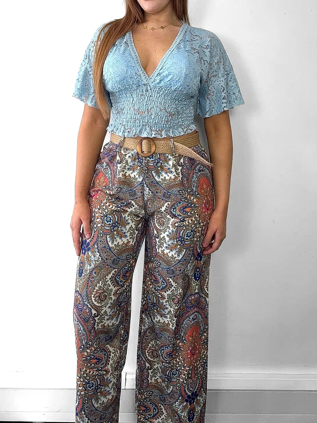Paisley Print Belted Trousers