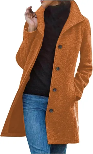 Pea Coats for Women Winter Stand Collar Trench Coats Trendy Single Breasted Tweed Jacket with Pockets Long Wool Overcoat