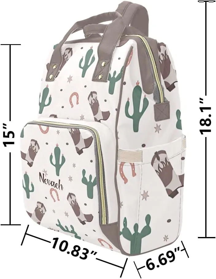 Personalized Cowboy Boots Cactus Tropical Diaper Bag Backpack Bookbag Name Daypack Large Mommy Bag for Adult Girl Boy Birthday