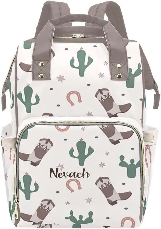 Personalized Cowboy Boots Cactus Tropical Diaper Bag Backpack Bookbag Name Daypack Large Mommy Bag for Adult Girl Boy Birthday