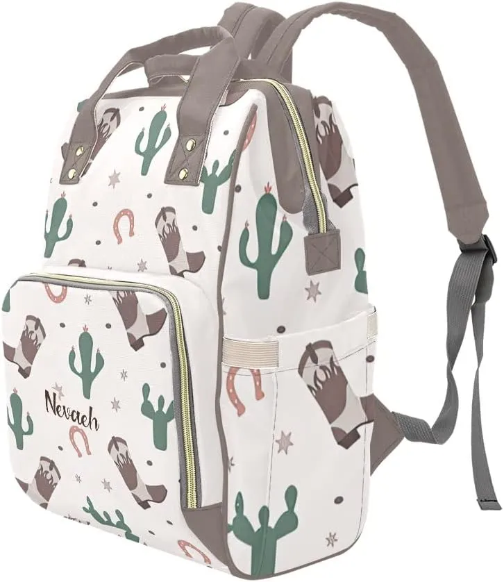 Personalized Cowboy Boots Cactus Tropical Diaper Bag Backpack Bookbag Name Daypack Large Mommy Bag for Adult Girl Boy Birthday